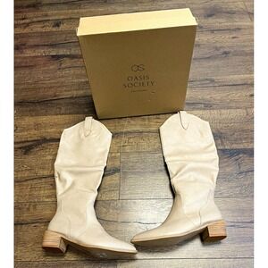 Oasis Society Womens 10 Cream Western Cowboy Boots Knee High Pointed Toe Box